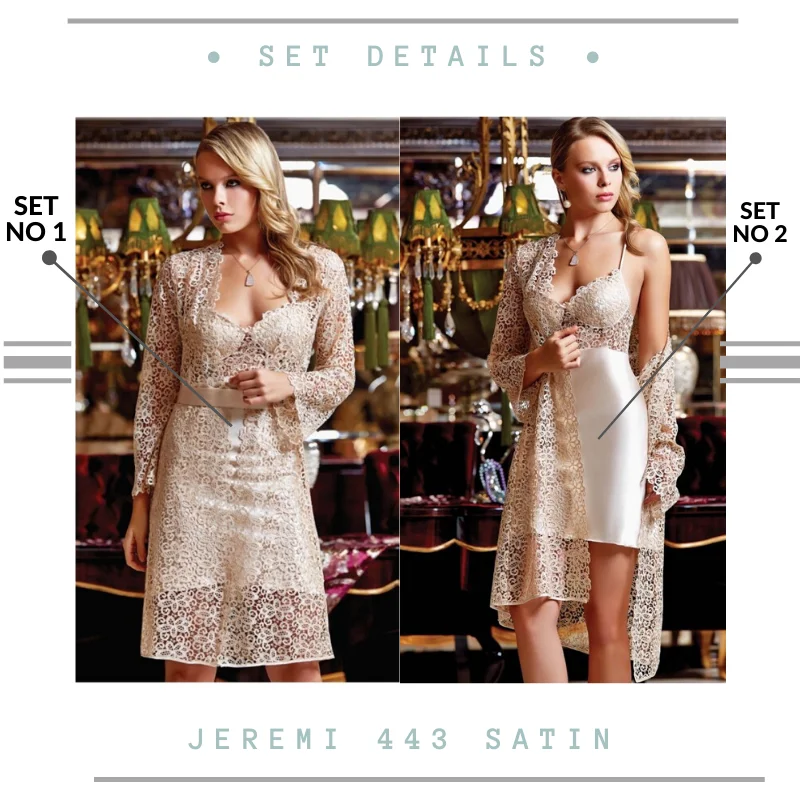 JEREMI 443 6 Pieces Satin Silky Touch Sets, Women Trousseau Dowry Sexy Lace Robe Sleepwear Kit Nightwear Pyjamas, Gift Turkish