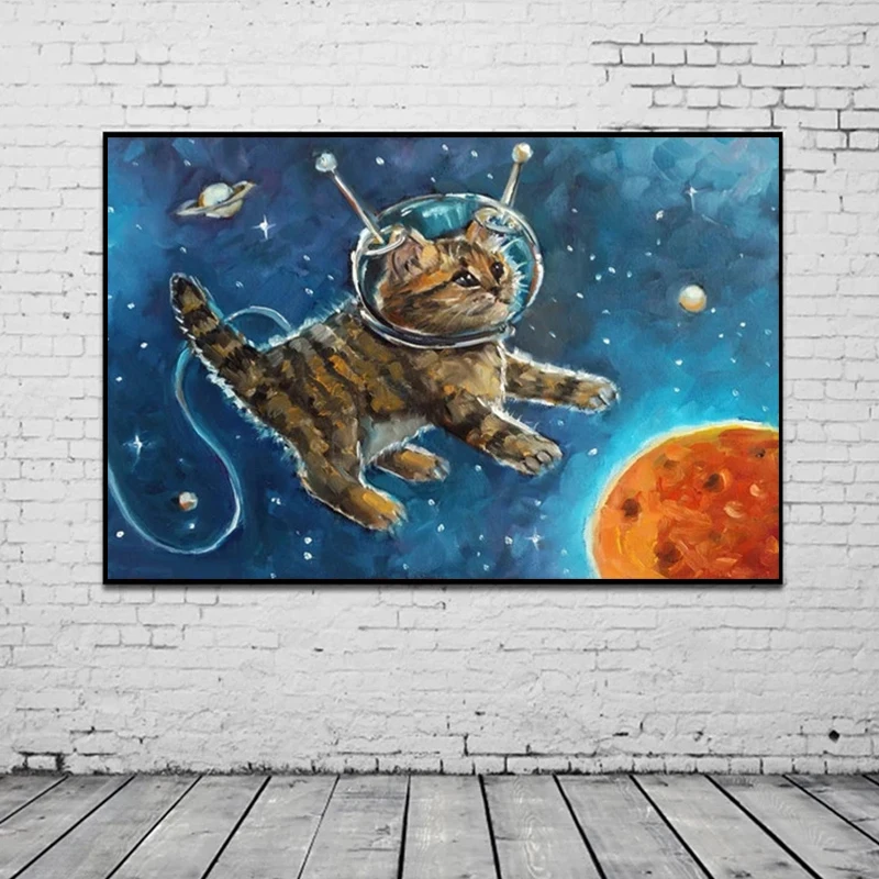 

Astronaut Cat Canvas Painting Wall Art Abstract Galaxy Space Animal Poster Prints For Living Room Bedroom Modern Home Decor