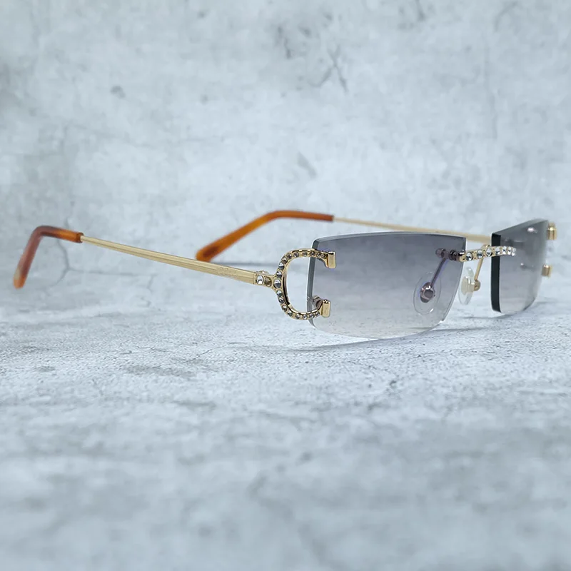 

Iced Out Sunglasses Men Rimless Carter Wire C Small Square Sunglass Rhinestones Sun Glasses Luxury Desinger Vintage Eyewear