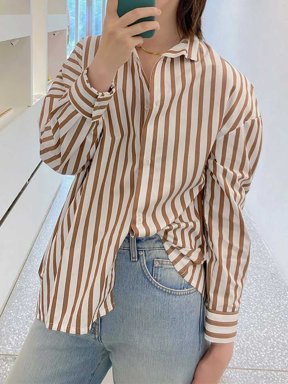 

ZESSAM Stripe Embroidery Women Shirt Turndown Collar Long Sleeve Buttons Female Tops Casual Comfortable Lady Blouse