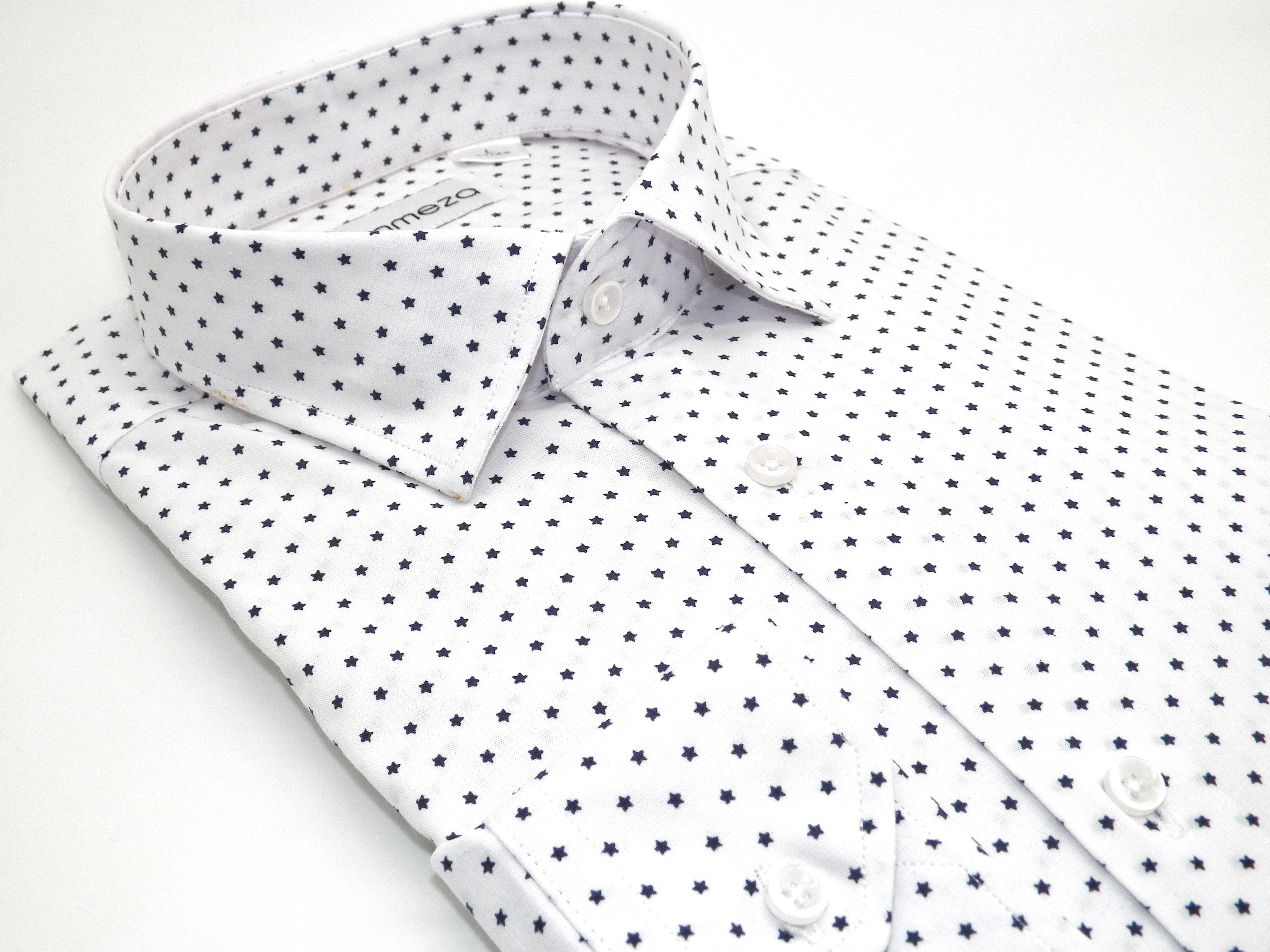 ALENMEZA Male 100 Cotton White Print Casual Street Style Modern Fit Pocketless Four Season Shirt