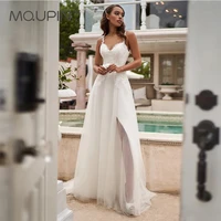 mqupin a line tulle wedding dresses sexy with lace appliques sweetheart straps open back side slit bridal gowns custom a94