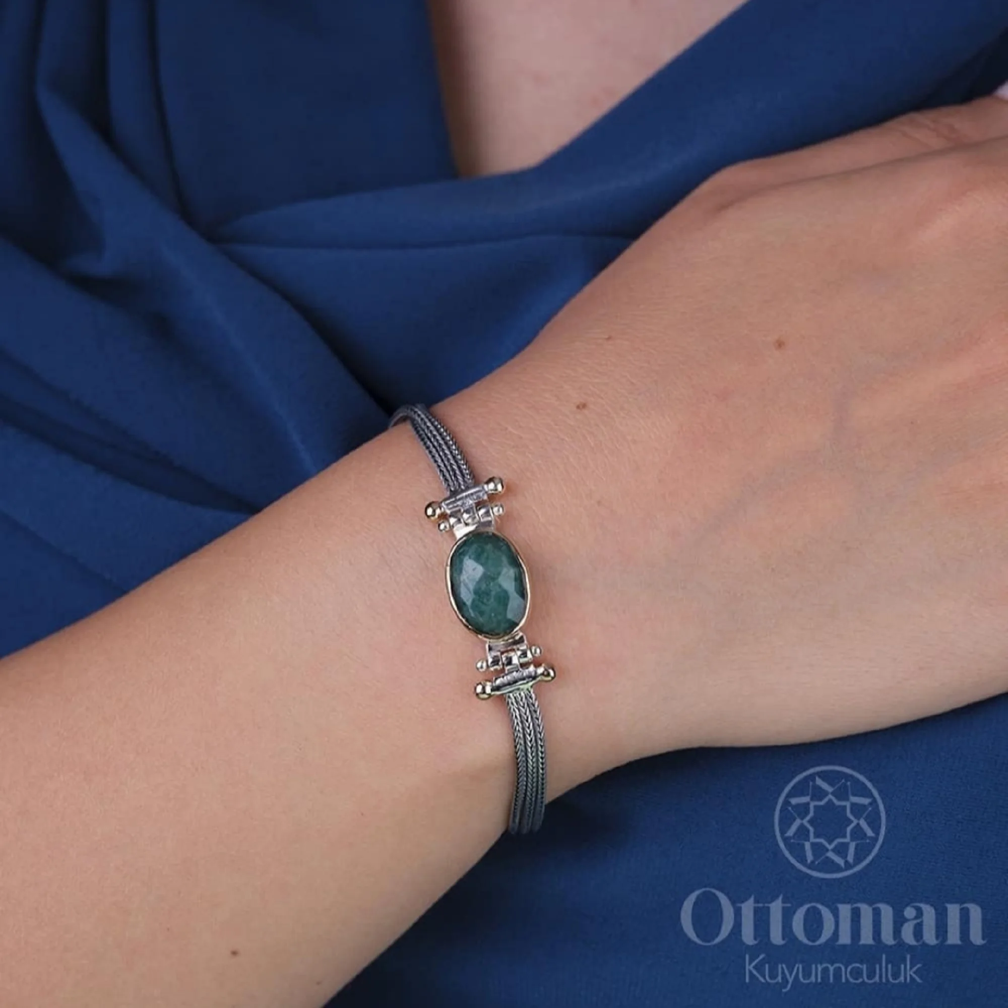 Women's Silver Emerald Bracelet- Natural Emerald Stone Bracelet- Womens Bracelet Gİft For Her Turkish Handmade Jewelry Bracelet