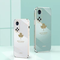 maple leaf square frame plating case for huawei p50 pro case plated color honor 50 pro se fundas cover with silicon strap