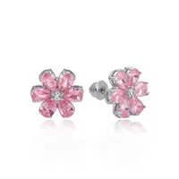 Valori Jewels Magnolia Flower Earring , 4 Ct Zircon Pink Pear Gemstone , Rhodium Plated ,925 Silver, Fine Jewelry