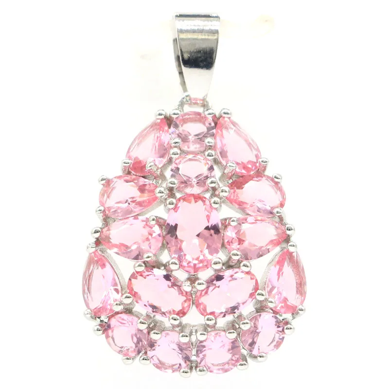 

33x20mm SheCrown Luxury Pink Morganite White Bright Cubic Zircon Women Fine Jewelry 925 Sterling Silver Pendants Eye Catching