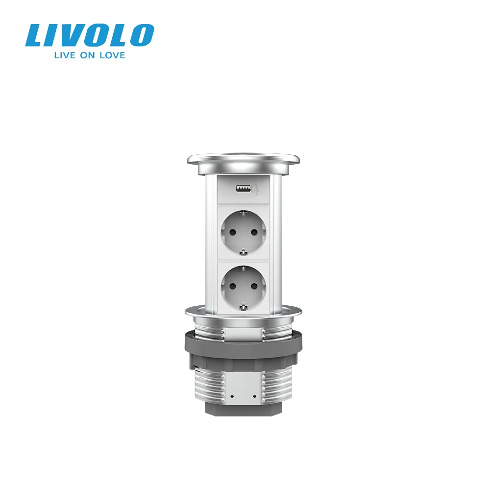 Выдвижная розетка LIVOLO USB-порт водонепроницаемость IP44 ручная вытяжная скрытая для