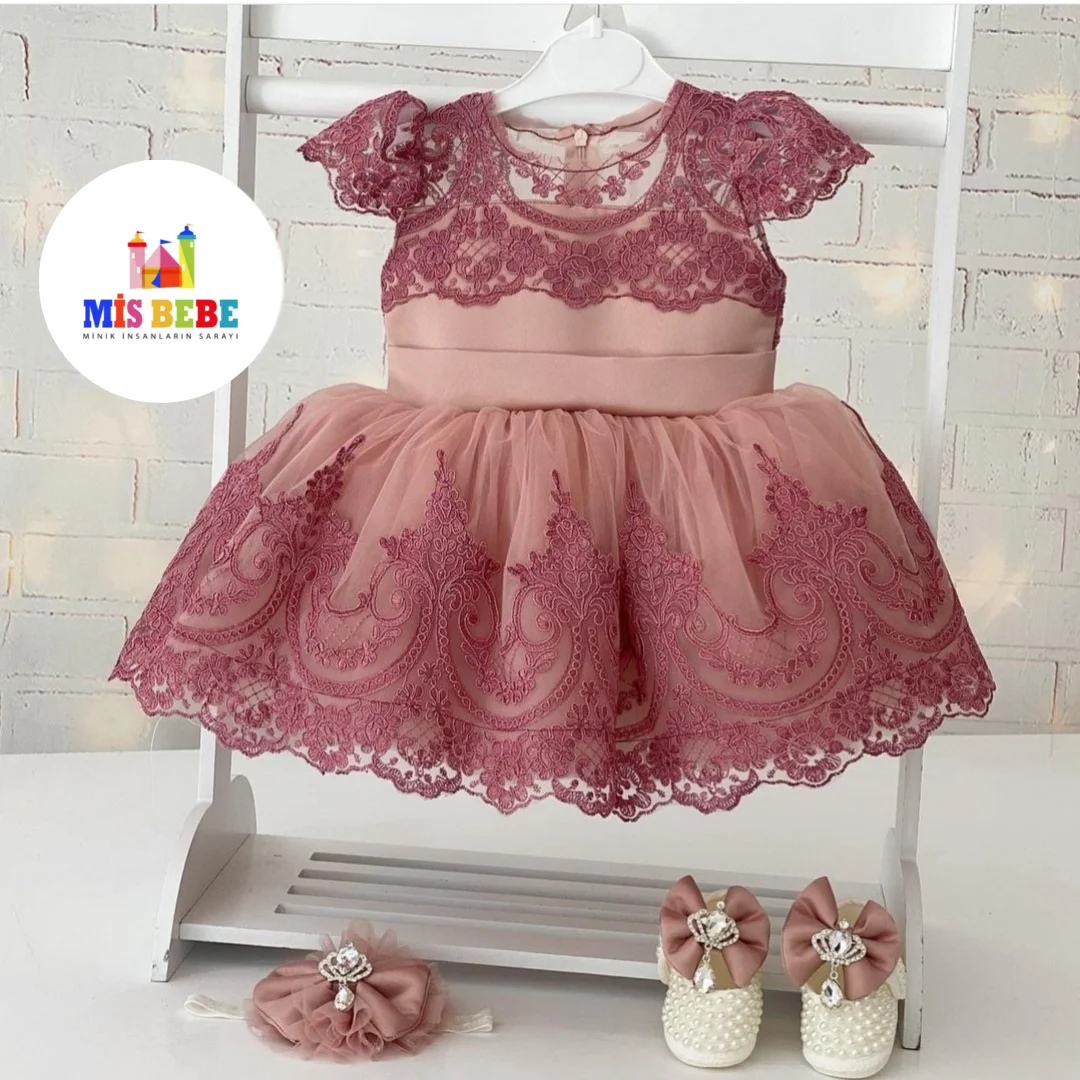 Baby Girls Lace Flower Princess Dress Toddler Kids Christmas Bowknot Costume Children Birthday Party Tutu Gown Baptism Clothes