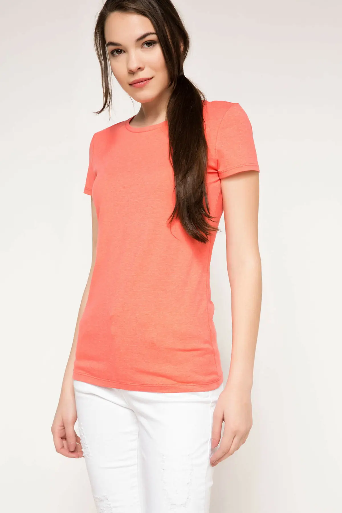 DeFacto женская летняя Яркая тонкая хлопковая футболка Повседневная с коротким