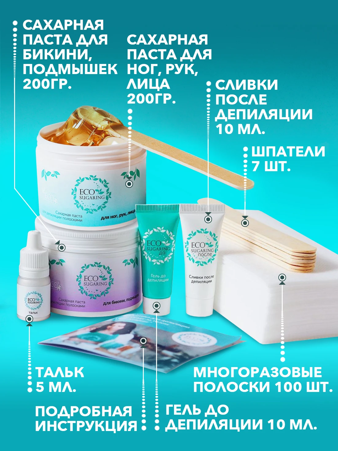 Ecosugaring / Микс Эко Экошугаринг набор Сахарная паста Шугаринг Набор для депиляции