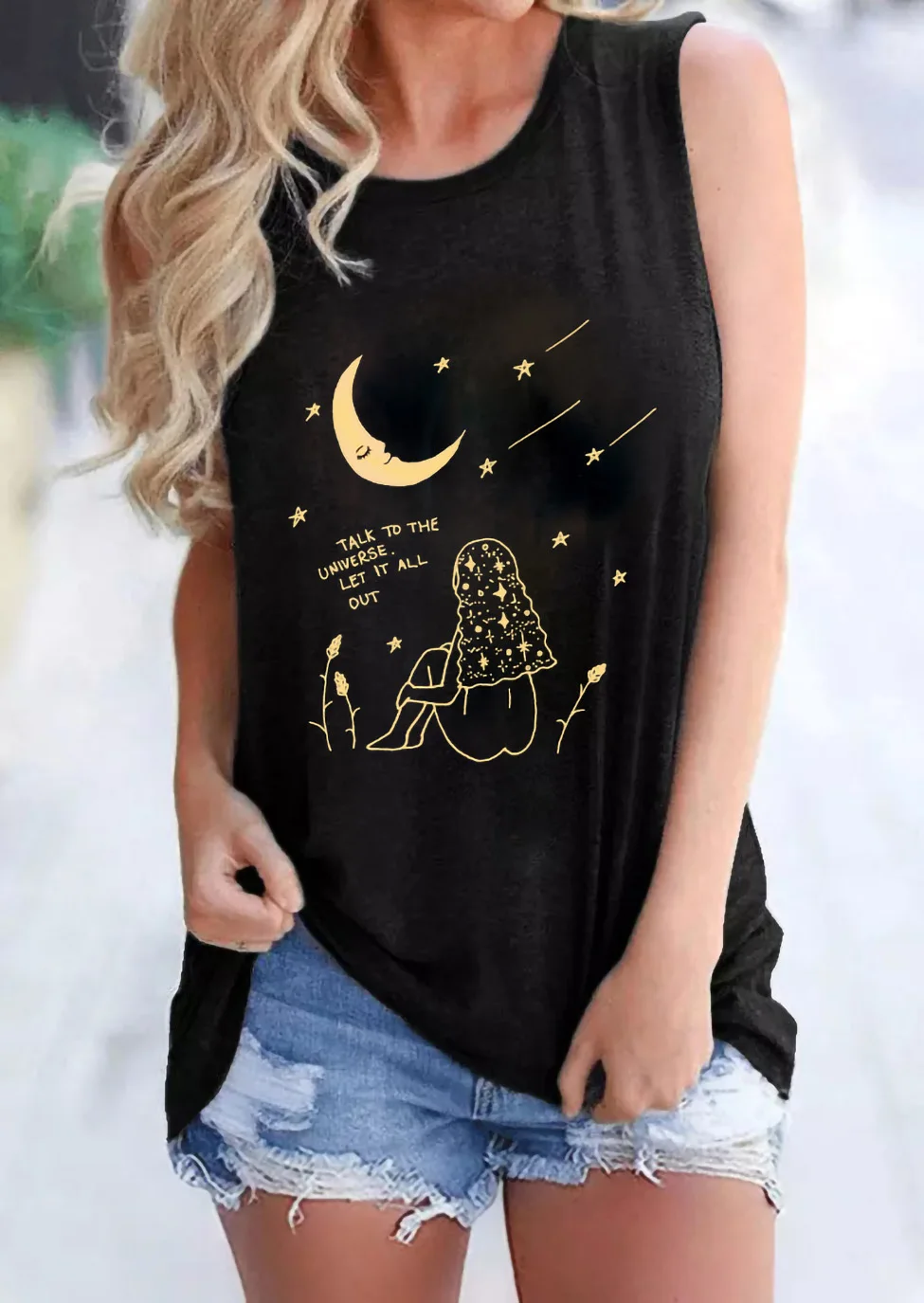 Женская Винтажная Майка с надписью Talk to the Universe Let it All Out |