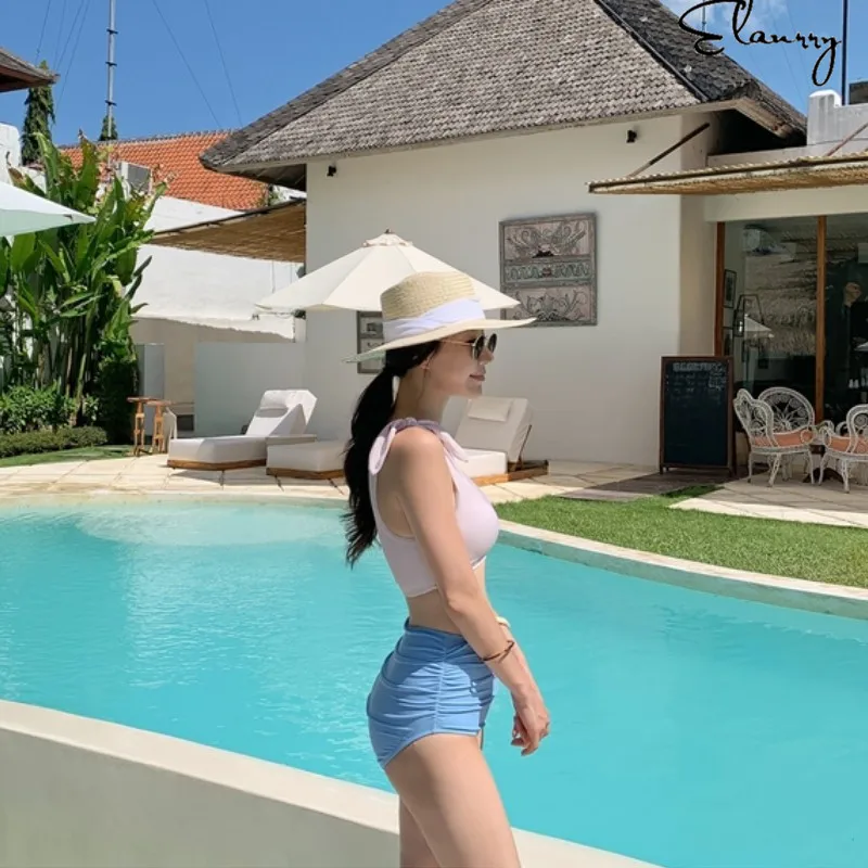 2019 женское сексуальное с завышенной талией бикини Набор одно плечо мягкий