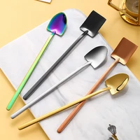 1pc long handle scoop ice cream spoon stainless steel teaspoons creativity colorful coffee spoons