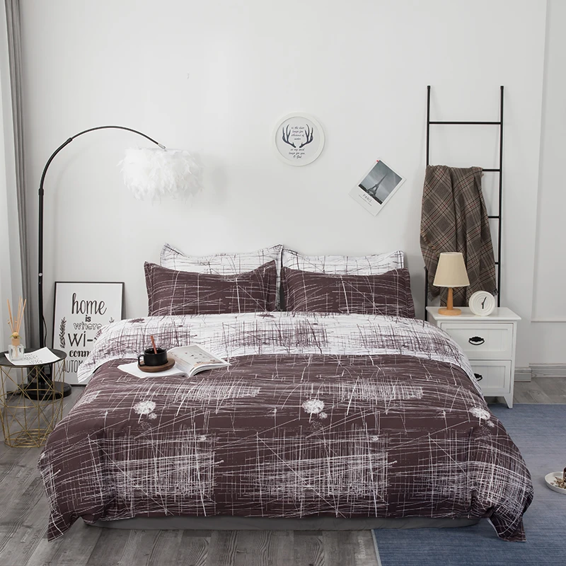 

Nordic Bedding Set Stripe Feather Star Duvet Cover With Pillowcase Simple Bed Linens Single Double Queen King 220x240 Bedclothes
