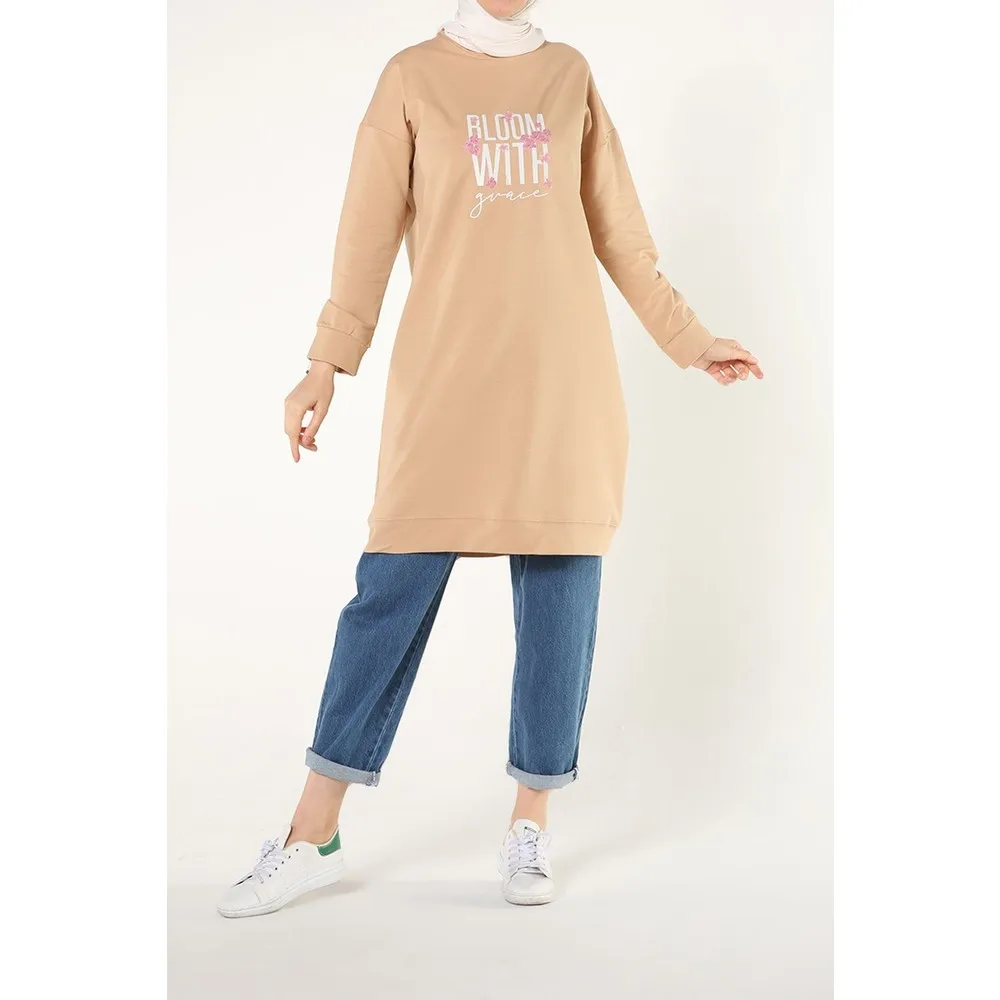 

Baskılı Penye Tunik Somon Spor Sweat