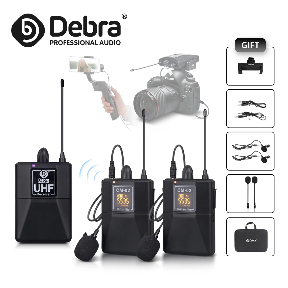

Беспроводной петличный микрофон Debra серии CM UHF с 30 выбираемыми каналами, диапазон 50 м для DSLR-камеры, прямой записи интервью