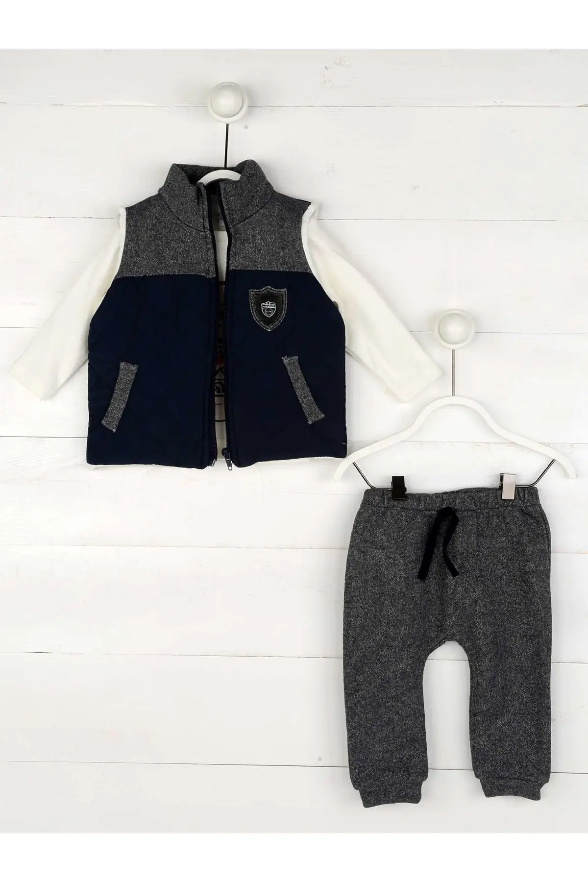 Темно синий серый мужской комплект одежды для малышей| |
