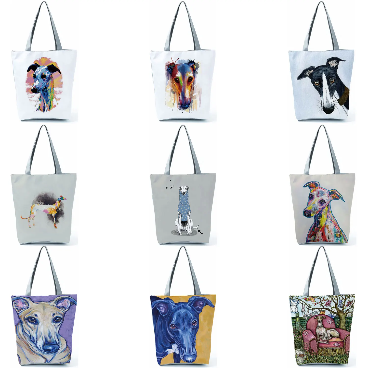 

Personalized Oil Painting Greyhound Dog Printing Totes Bags Designers Durable Shopping Travel Sport Bags Women Casual Handbags