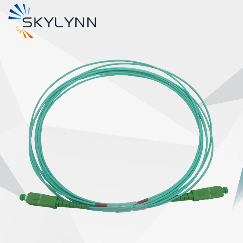 SKYLYNN 50 Pcs Telecom Standard SC/APC-SC/APC SM G657A2 SX Core 1.6mm Diameter 4.5 Meter Blue Aqua Patch Cord With Red Tube