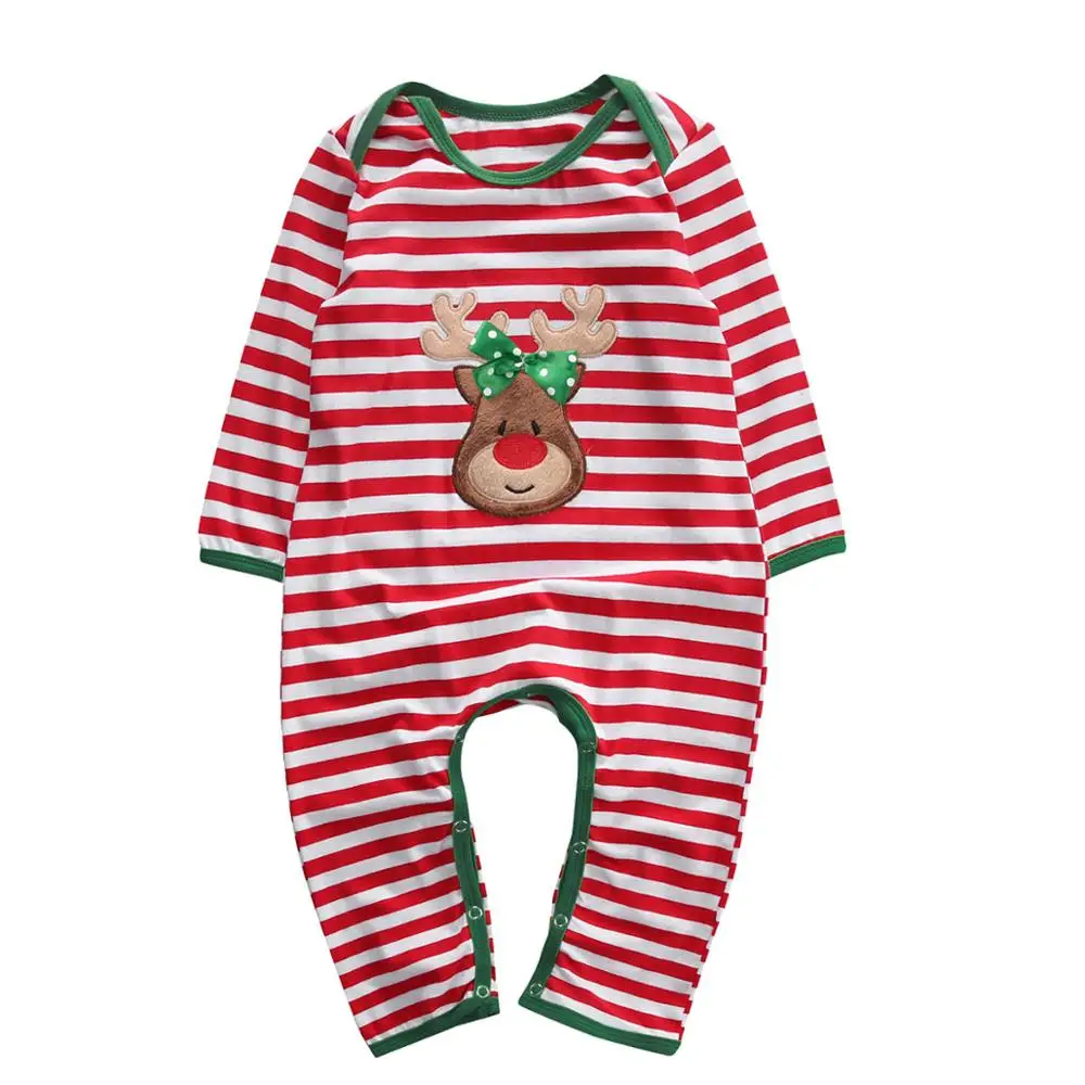 Рождественская Одежда для маленьких девочек и мальчиков полосатый комбинезон