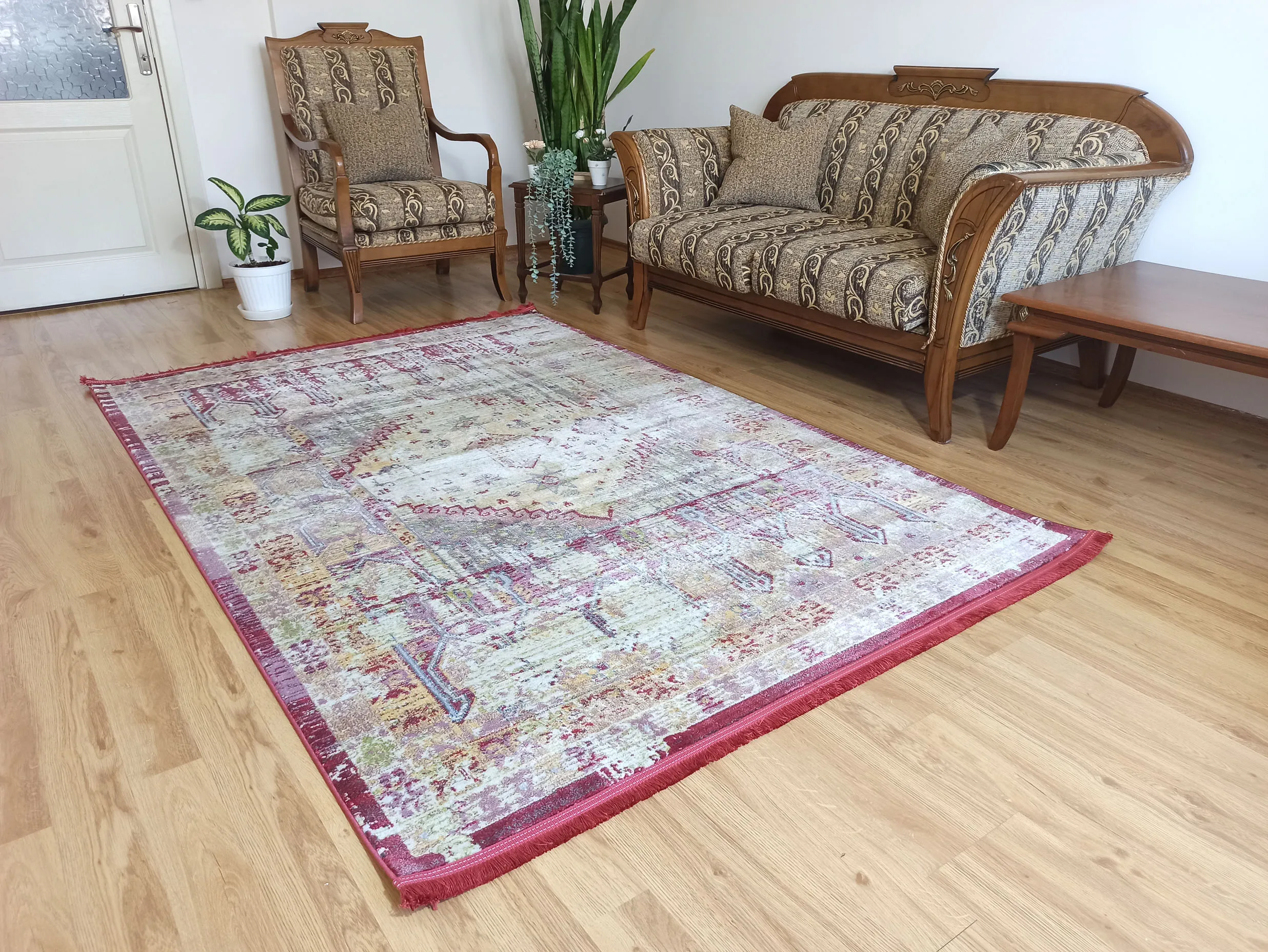 Персидский красный коврик Heriz искусственный Восточная зона медальона