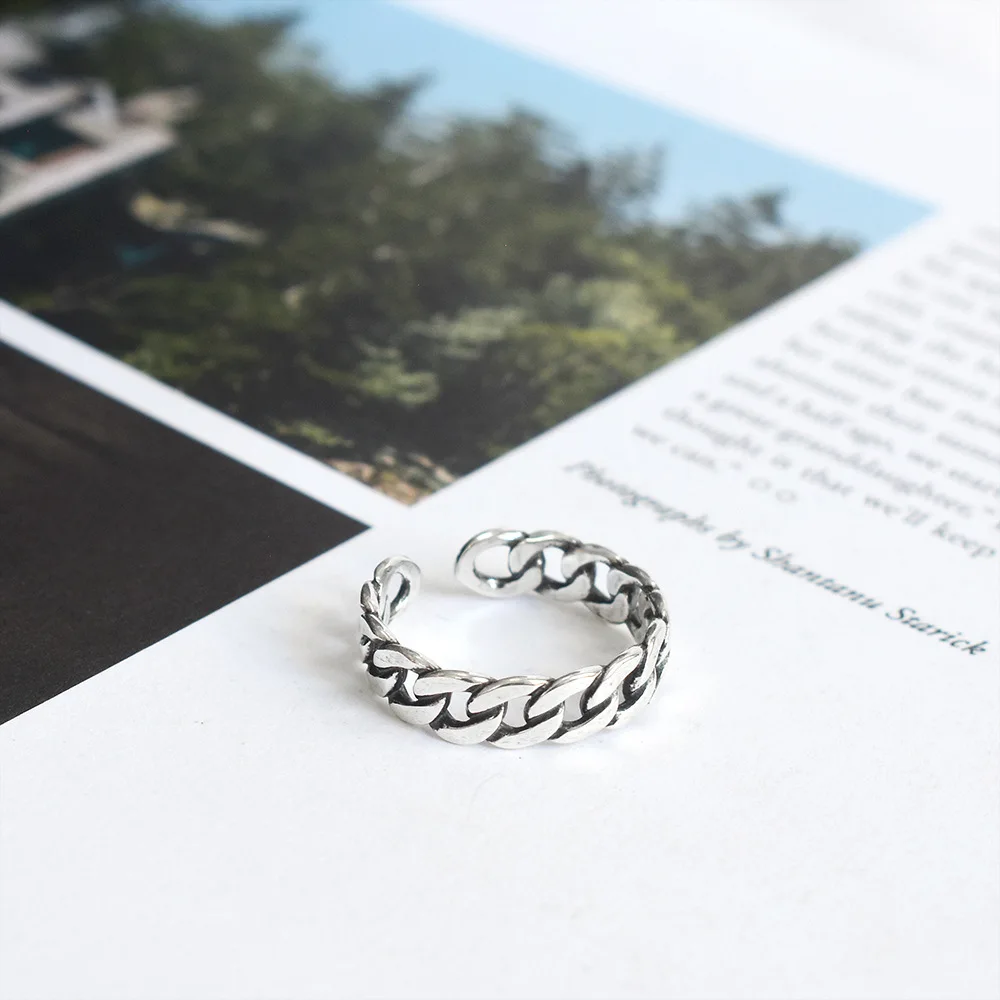 

xingchen Trendy Bohemia Retro Punk Hip Hop Rings for Women White Copper Metal chain Fashion halloween Party Ring jewelry Gift