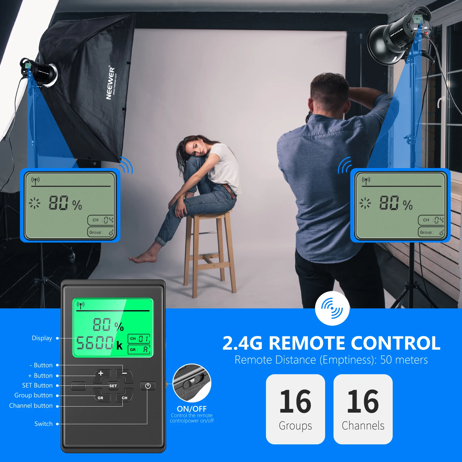 

Neewer 60W LED Video Light, Bowens Mount LED Continuous Lighting with Wireless Remote for Video Recording Portrait Photography