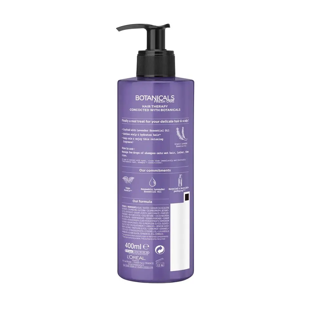 L'Oréal Paris hair care shampoo &quotBotanicals Lavender&quot with Lavender and coconut oil for thin moisturizing 400 ml paraben free silicones