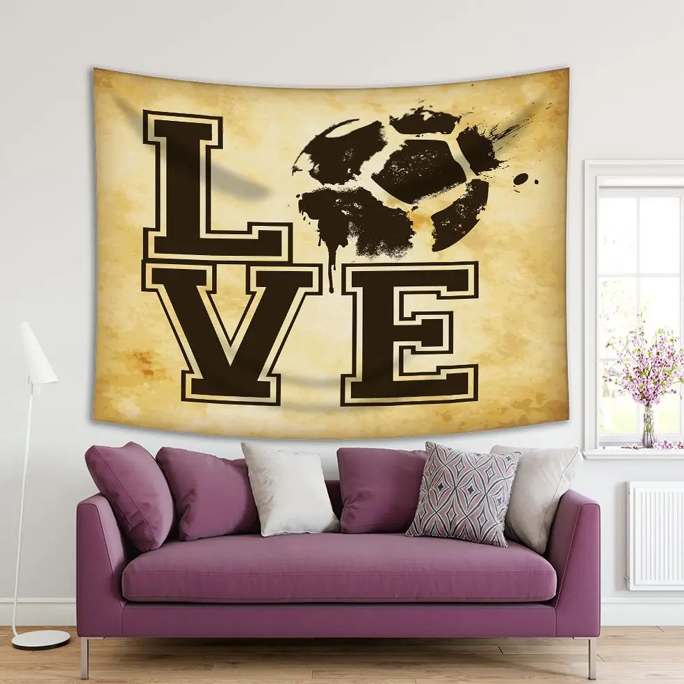 

Tapestry Love Football Soccer Theme Artwork on Grunge Background Aged Look Artistic Print Brown Beige