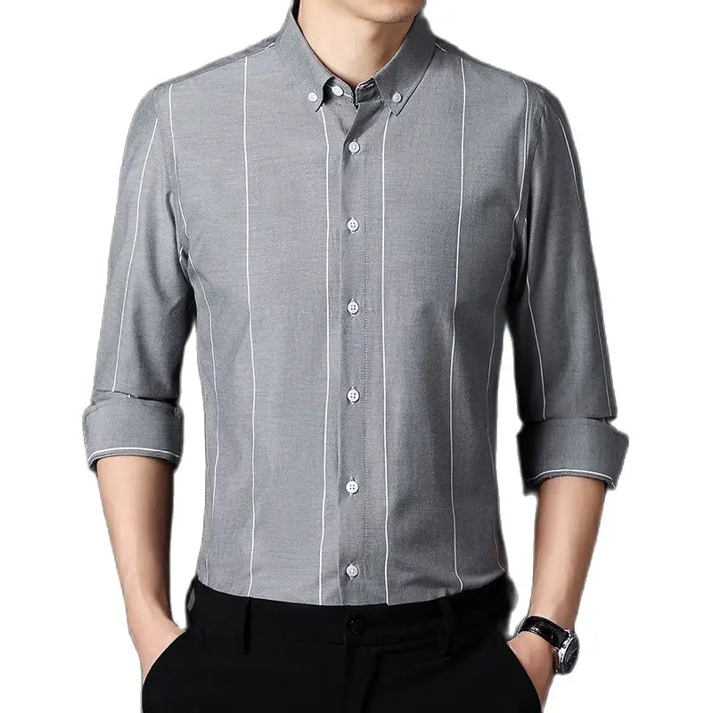 

Men's Striped Oxford Premium Cotton Standard-fit Casual Button-down Shirts Chest Pocket Long Sleeve Comfortable Soft Dress Shirt