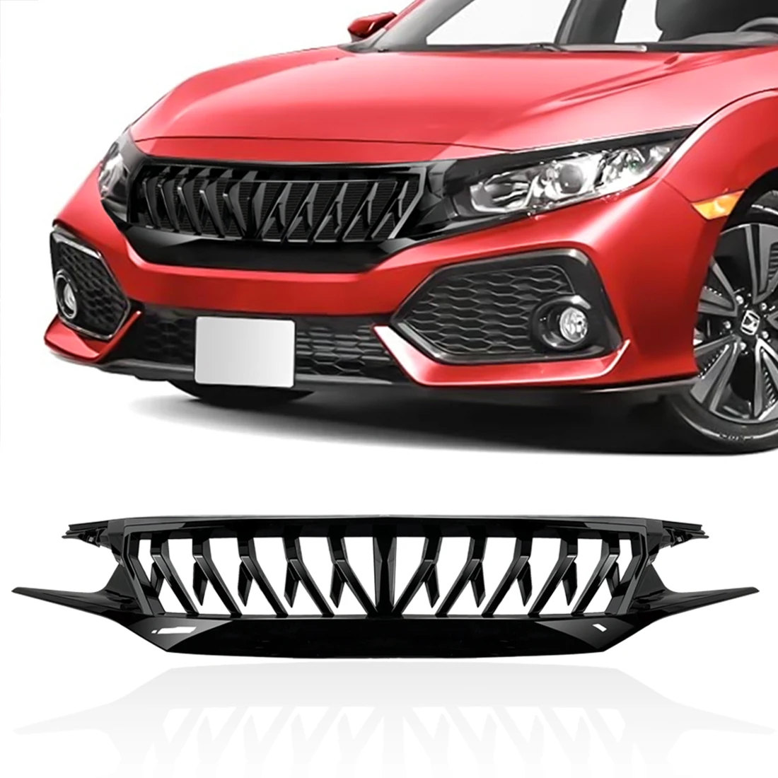 

Glossy Black Shark Grille Front Bumper Hood Grill For Honda Civic Sedan 2016-2018 ABS