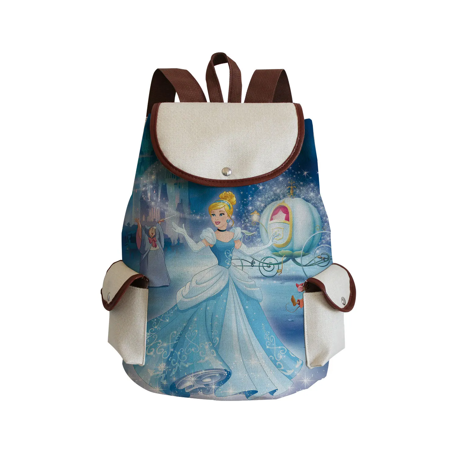 

Disney Princess Printed Backpack Portable Cartoon Drawstring Bags Blue Large Capacity Book Bag Girl School Bags Custom Pattern