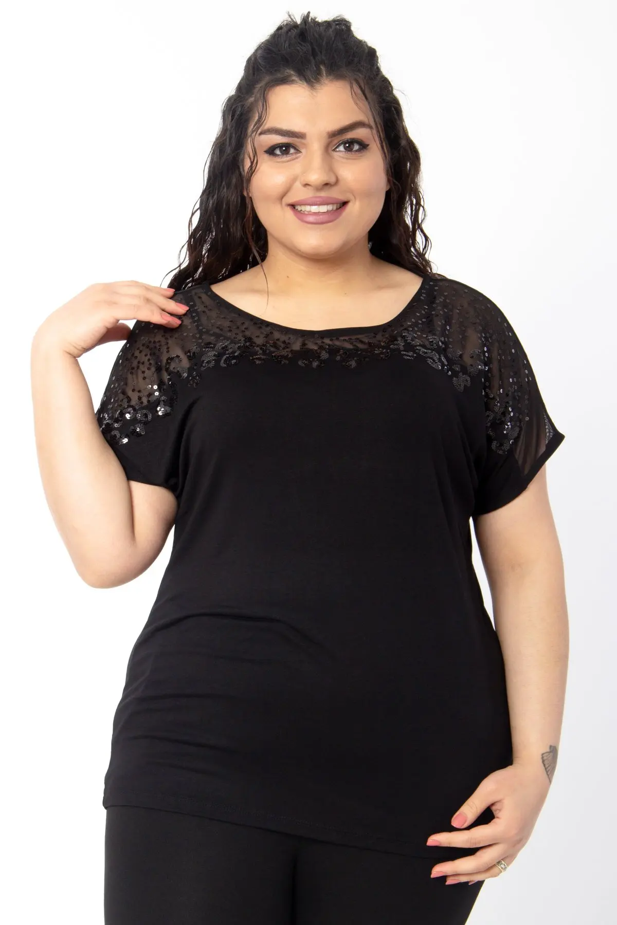 Блузка большого размера Hanezza из тюля с блестками спереди