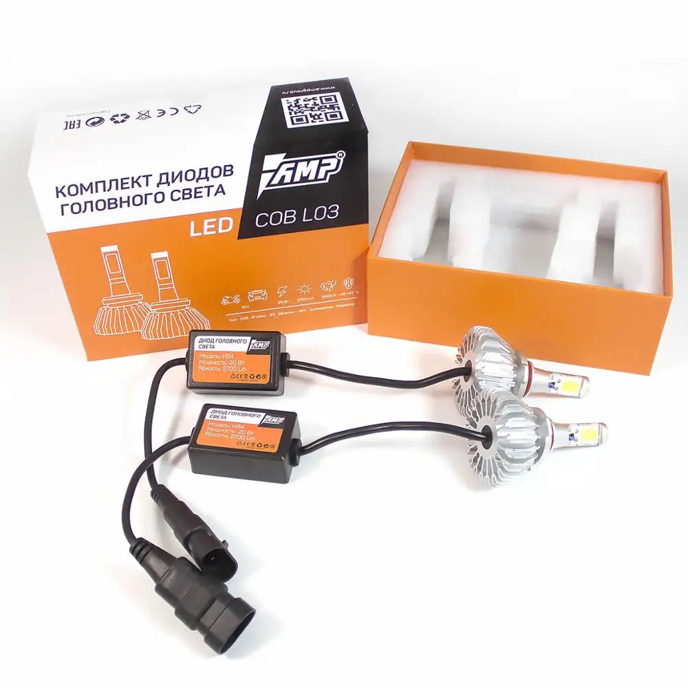 Светодиоды головного света AMP L03 COB-чип цоколь HB4 6000K 2 шт/компл. [AMP B0000027952] |