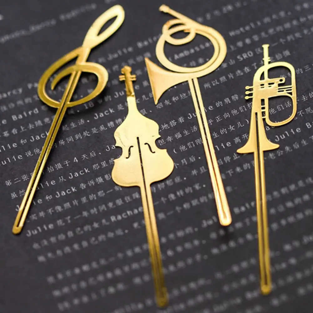 

1pc Cute Gold Musical Instruments Metal Bookmark Beautiful Cool Book Page Mark Student Stationery School Office Supplies