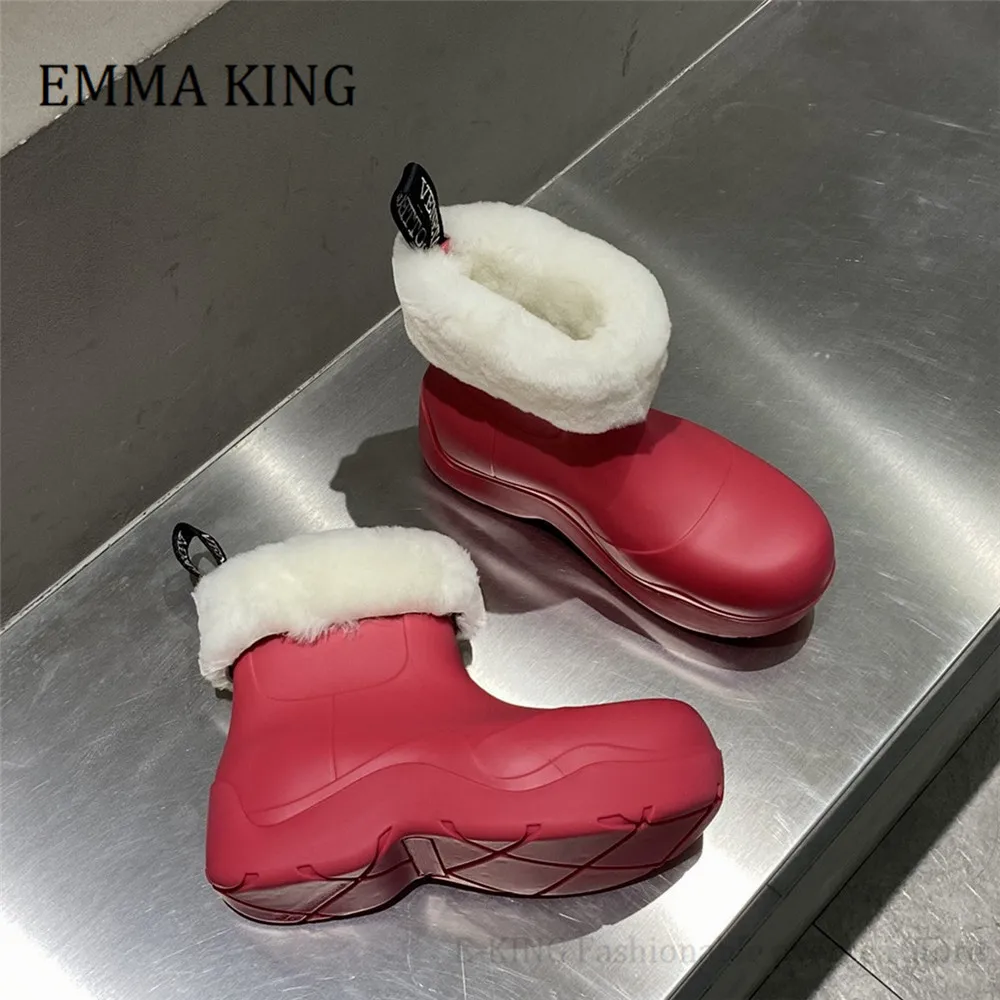 

Winter Women Rubber Rain Ankle Boots Ladies Warm Wool Thick Sole Short Boots Slip On Waterproof Platform Shoes Botas De Mujer