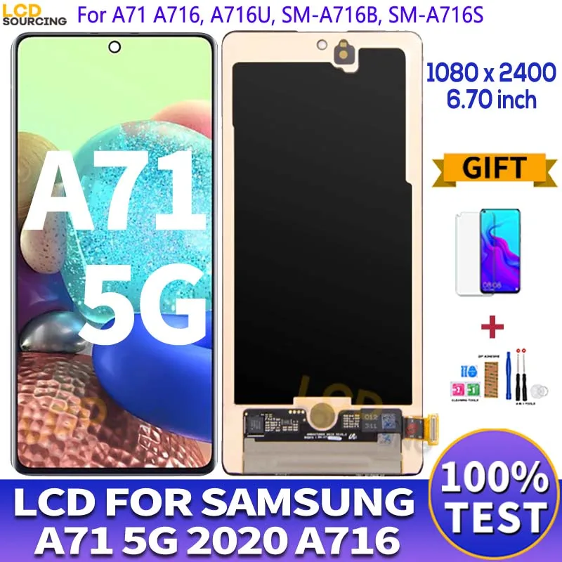 Pantalla LCD Super AMOLED de 6,7 pulgadas para m&oacute;vil, montaje de digitalizador con pantalla t&aacute;ctil para Samsung A71, 5G, A716, A716, A716U-0
