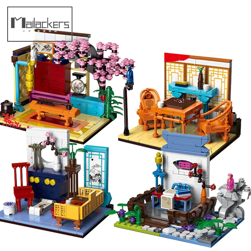 

Mailackers Four Art Room Model Building Blocks Christmas Ornaments City Toys for Children Friends Gift Boys Mini Blocks for Kids