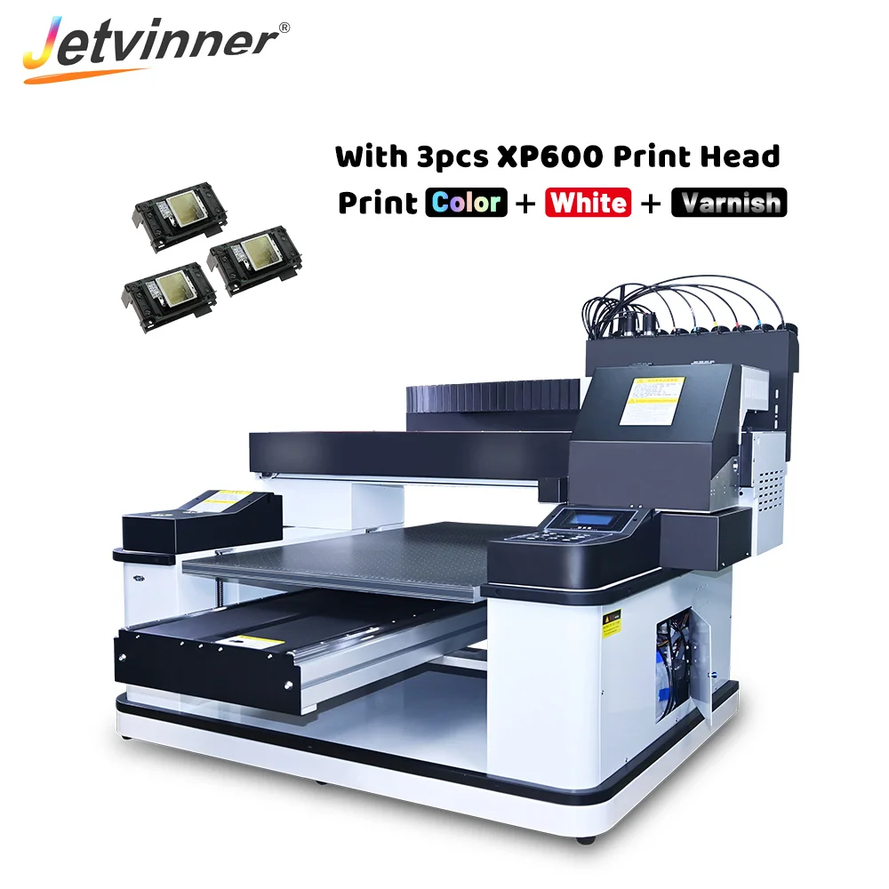 Stampante UV Jetvinner A1 con testina di stampa 3 pezzi XP600 stampante UV di grande formato per la stampa del vetro del metallo del cilindro della cassa del telefono