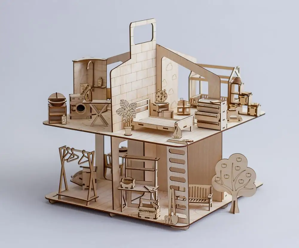 Новинка! открытый деревянный кукольный домик с полным набором мебели и