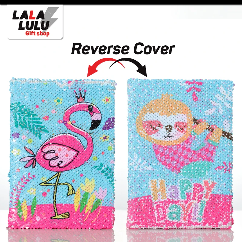 Lalalulu children Unicorn and Flamingo Cute Reversible Sequin Notebook Diary creative kid girls' School Stationery Book | Игрушки и
