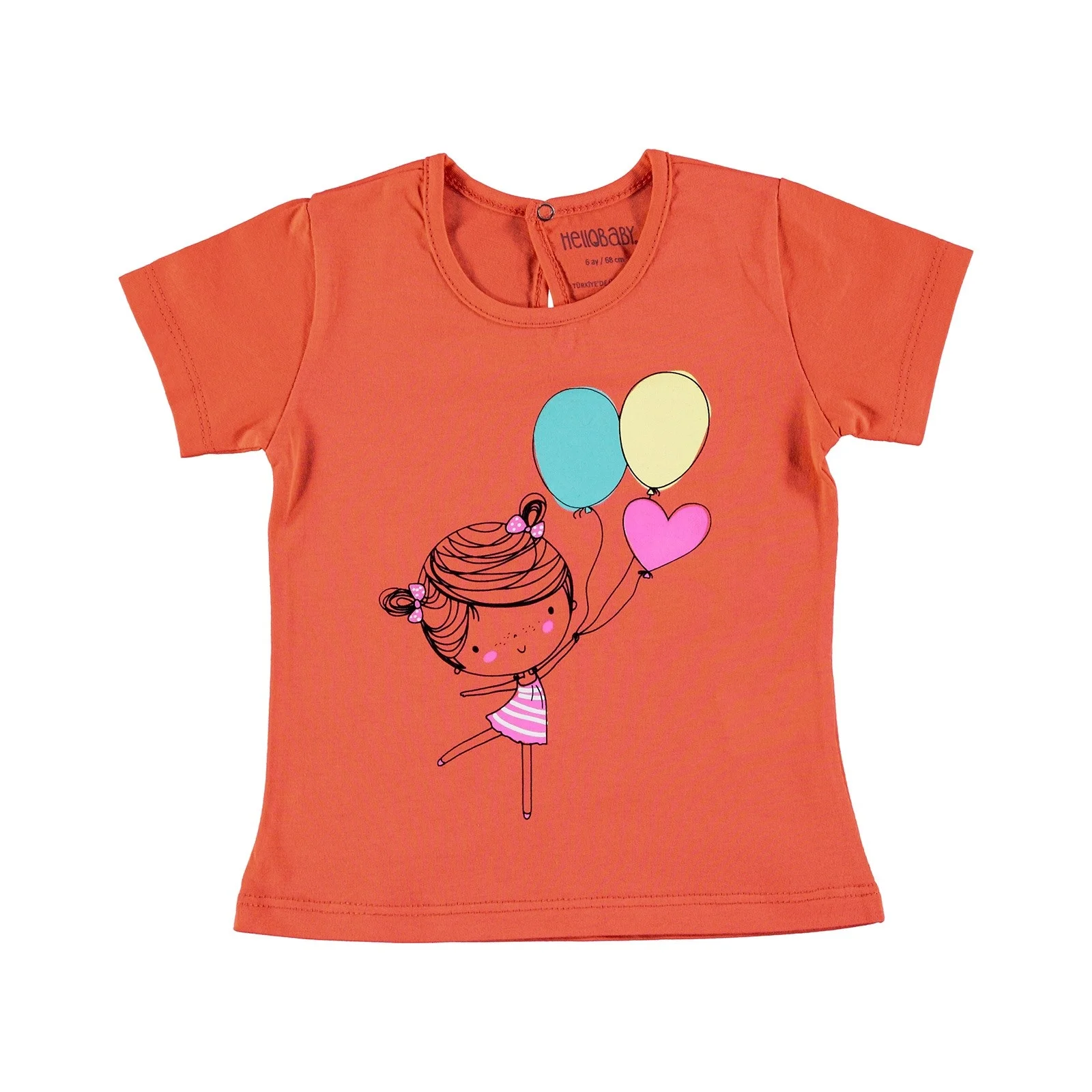 Оранжевый Ebebek HelloBaby/Базовая футболка для маленьких девочек; Повседневная хлопковая футболка с короткими рукавами и круглым вырезом; одежда для малышей; Топ; рубашка - Цвет: Оранжевый