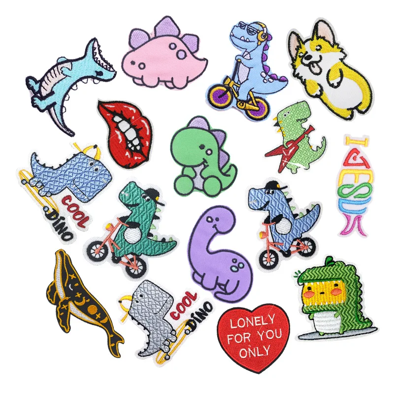 

Cartoon Animals Patches For Clothing Thermoadhesive Patches Jurassic Dinosaurs Iron on Embroidery Patches on Clothes Applique