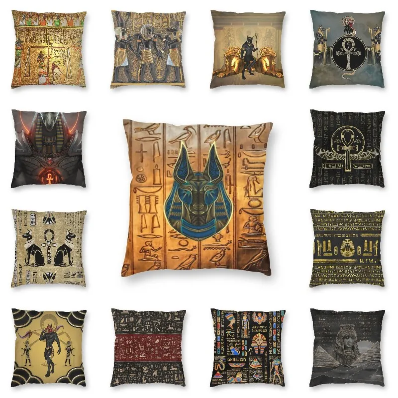 

Anubis Egyptian Dog Cushion Cover 40x40cm Home Decor Print Ancient Egypt Hieroglyphs Throw Pillow for Living Room Double Side