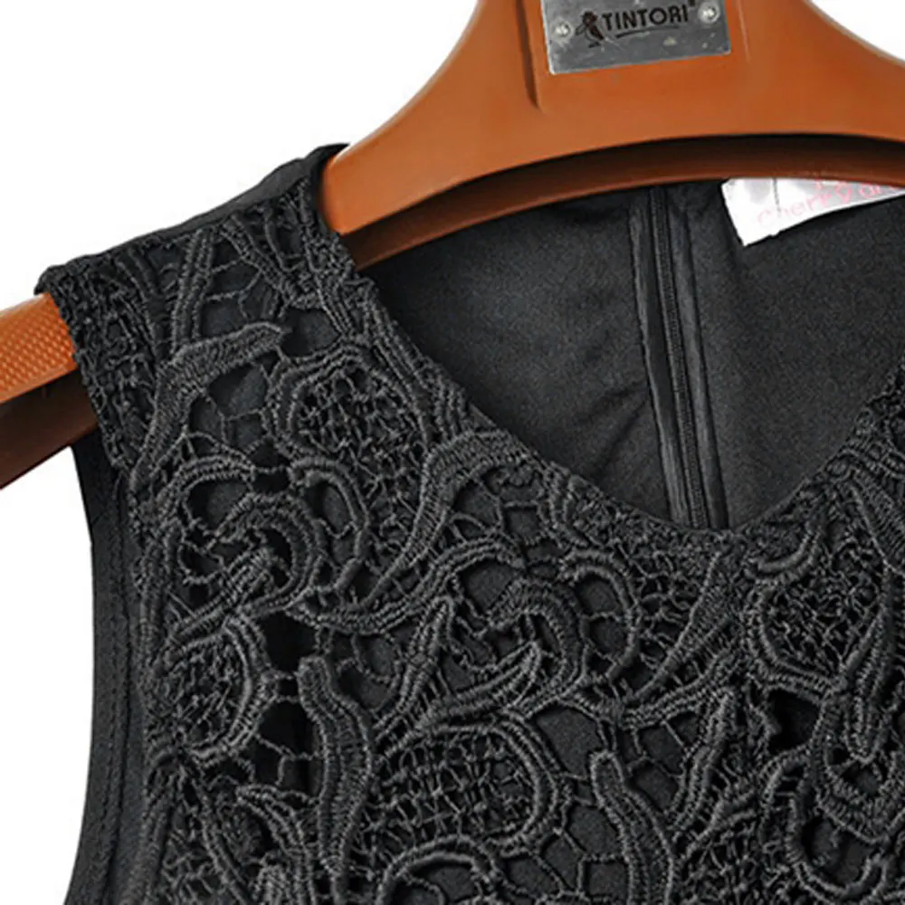 

Summer Elegant Lace Sleeveless Shirt Womens O-Neck Slim Fashion Office Ladies Girls Tank Tops White Black Vest Cami Tee Femme