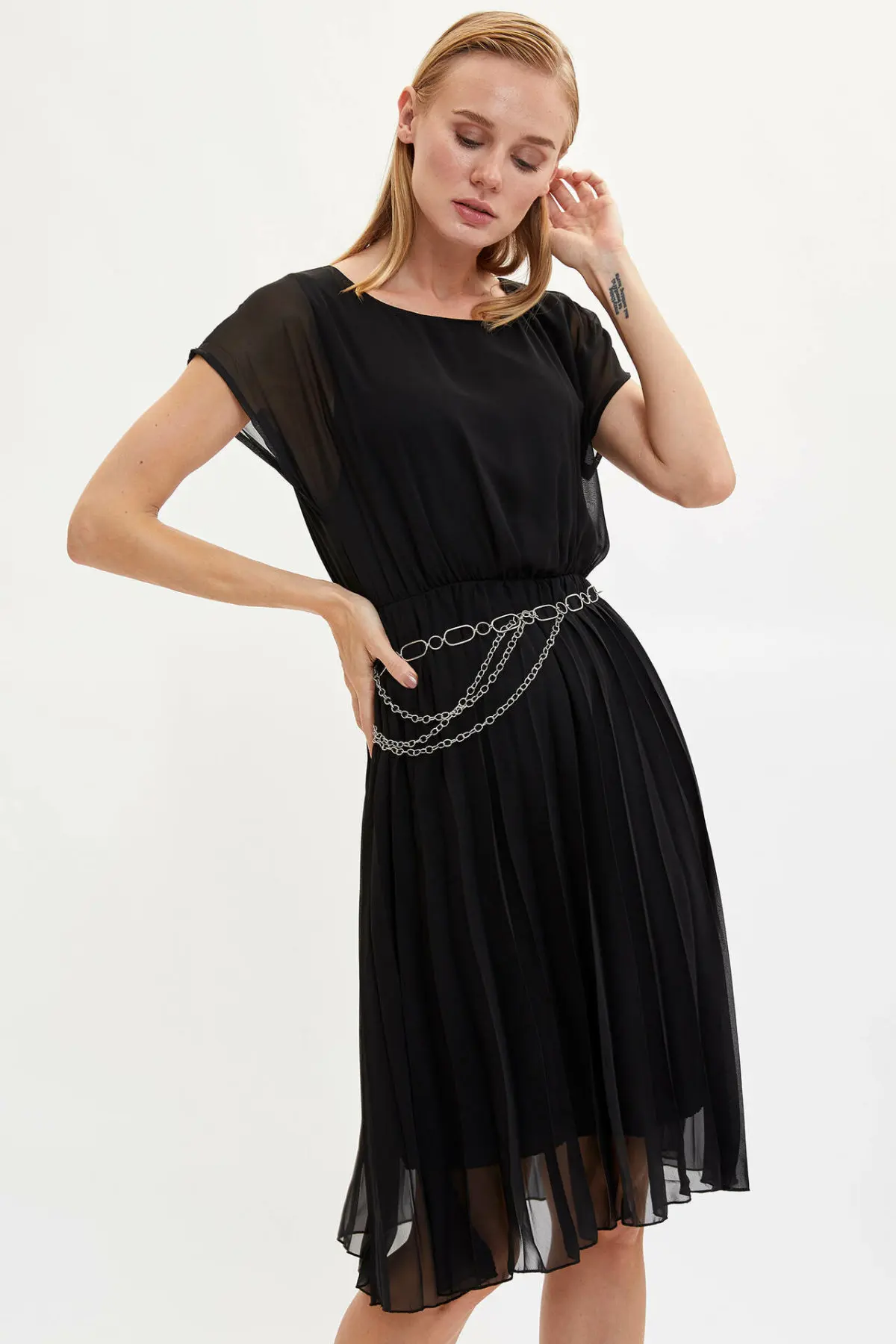 DeFacto модное женское Тканое платье с круглым вырезом повседневные кружевные