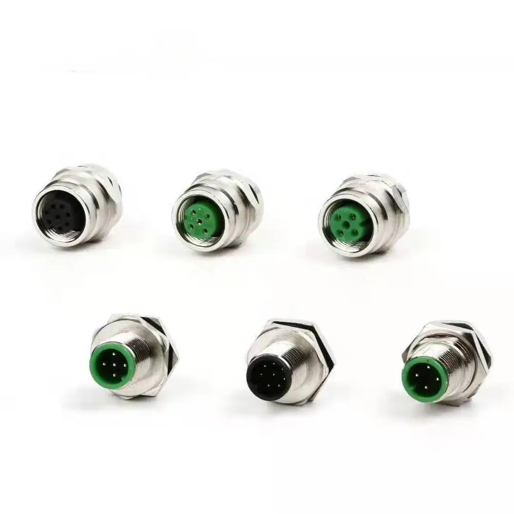 Flange M12 Macho Fêmea Montagem por Movimento Ip67 Pinos Pinos Pinos Pinos 12 Pinos 17 Pinos