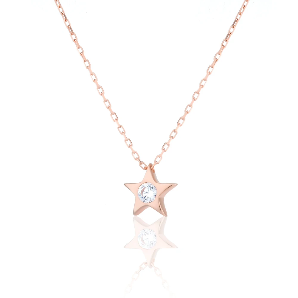 

Shiny Rose Gold Plated Solitaire Star Women's 925 Sterling Silver Jewelry Pendant Necklace with Zircon