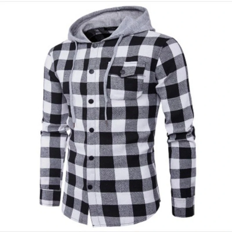 New Men's Hooded Shirts Cotton Plaid Flannel Long Sleeves Casual Slim Fit Warm Spring Autumn Winter New