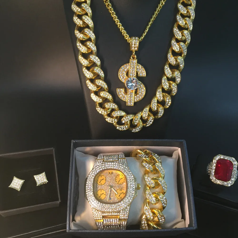 Мужское Ожерелье Майями с кристаллами в стиле хип хоп Роскошные мужские часы